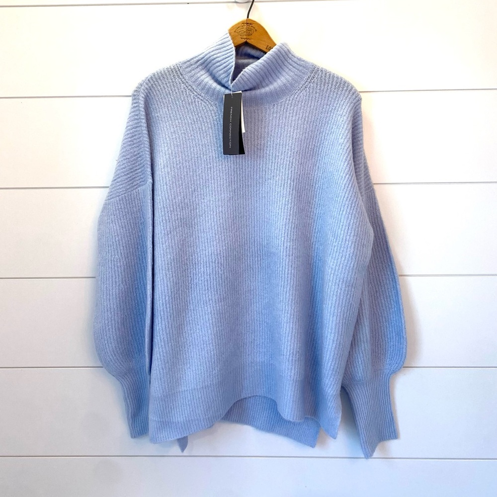 NWT $128 “French Connection” Soft Blue Turtleneck Sweater. (Size Large)